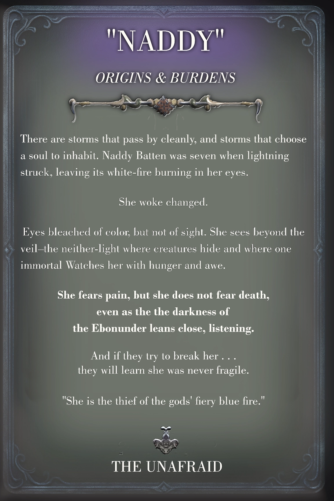 Naddy Batten character card back