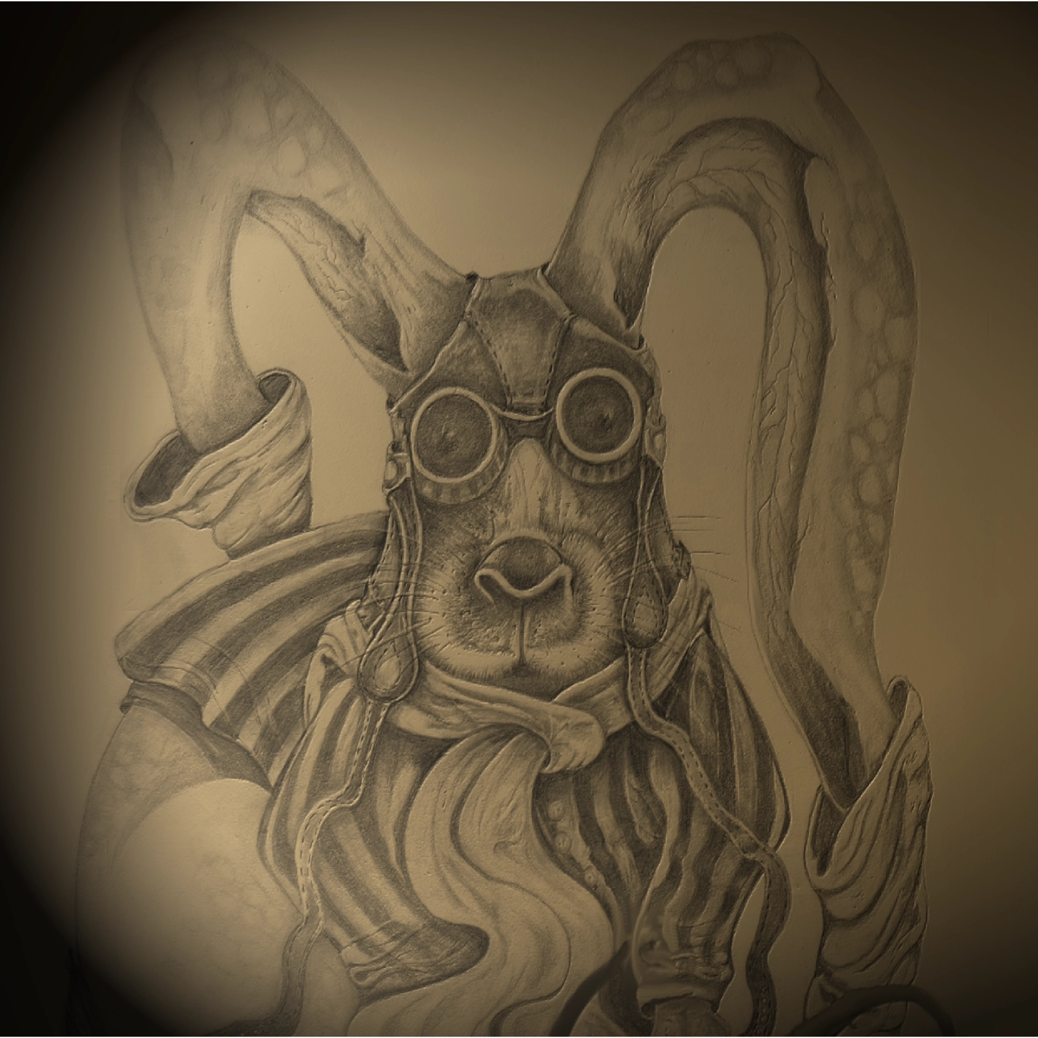 Racing Rabbit character study, graphite original concept - fantasy art by HB Wallen